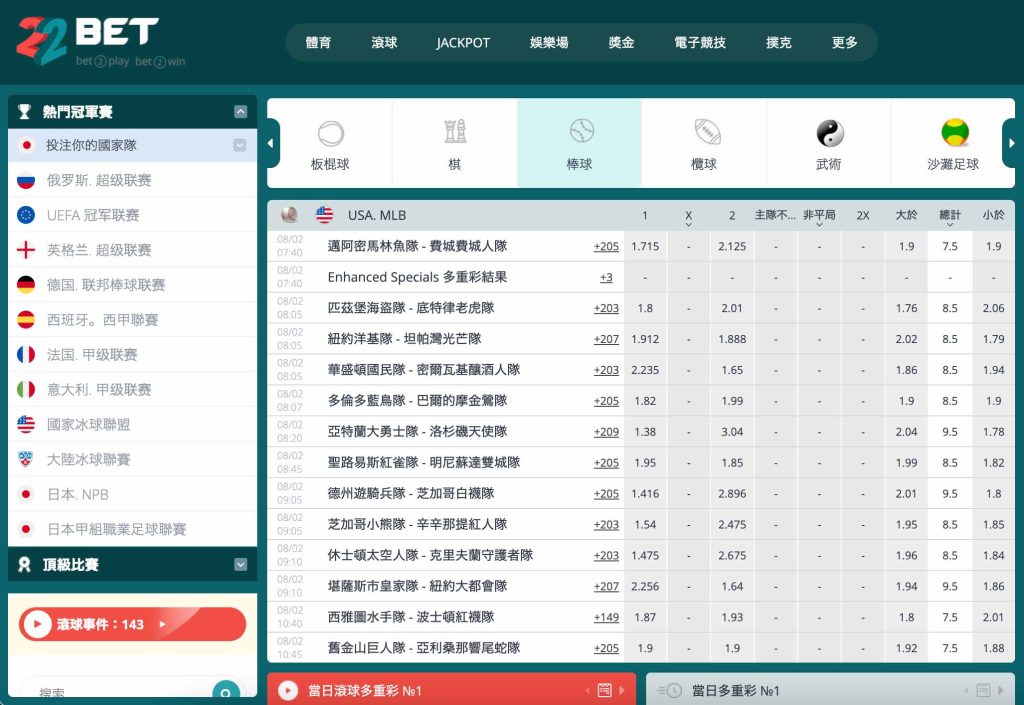 22BET 美國職棒 MLB