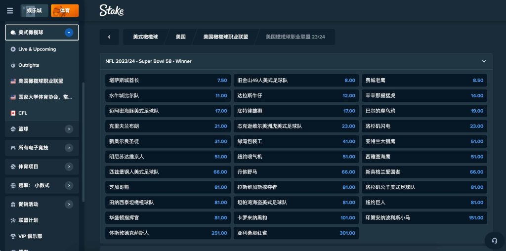 Stake 體育博彩 NFL
